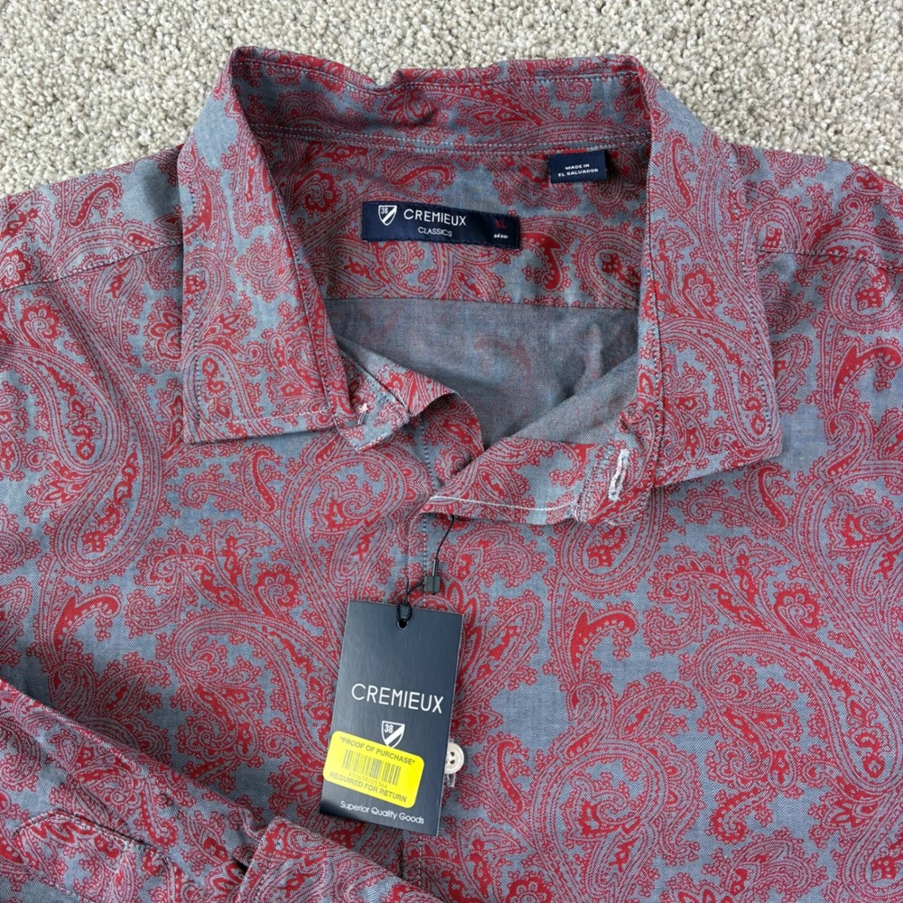 Cremieux Classics Mens XL Button Up Shirt Blue‎ Red Paisley Cotton Career NWT